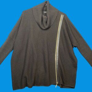 Ivanka Trump Black Asymmetrical Cowl Neck Sweater Gold Zipper Accent Size S/P